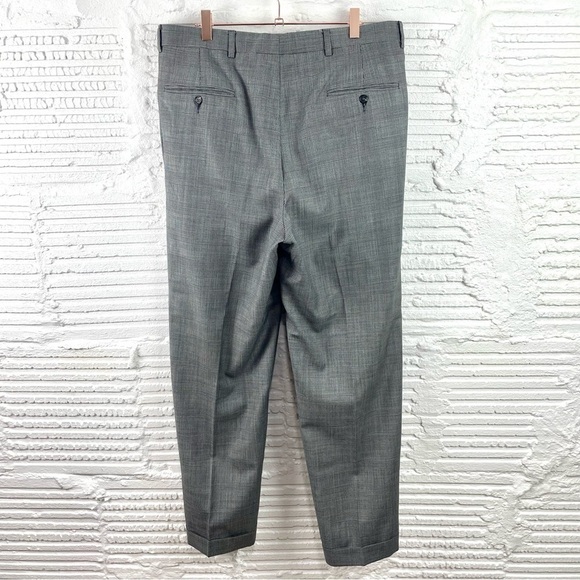 Hart Schaffner Marx Pleated Cuffed Suit Pants Gray Glen Plaid Waist 36 - Picture 8 of 11